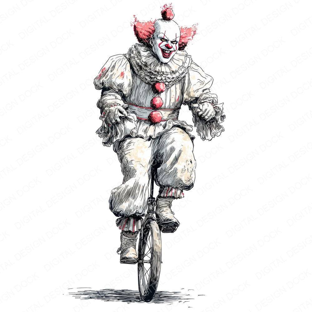 Halloween Watercolour Clown Unicycle fussy cut sheet in A4 format showing all 12 designs on one printable page