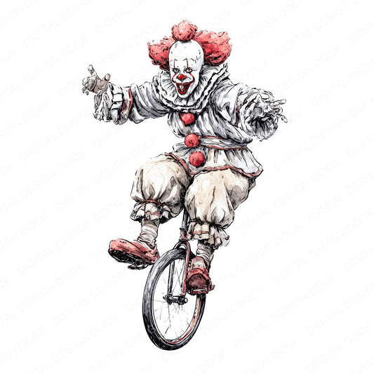 Halloween Watercolour Clown Unicycle fussy cut sheet in US Letter format showing all 12 designs on one printable page