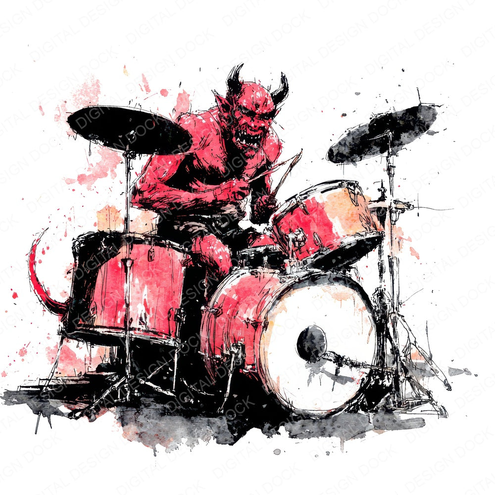 Halloween Watercolour Demon Drums fussy cut sheet in A4 format showing all 12 designs on one printable page