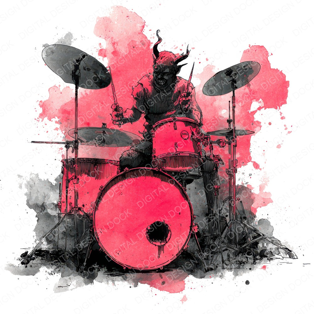 Halloween Watercolour Demon Drums fussy cut sheet in US Letter format showing all 12 designs on one printable page