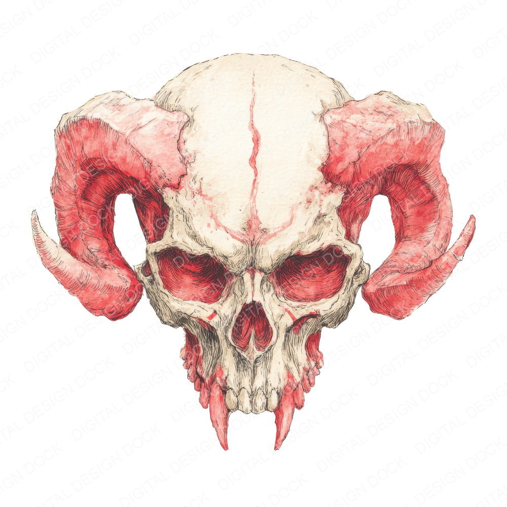 Halloween Watercolour Demon Skull fussy cut sheet in US Letter format showing all 12 designs on one printable page