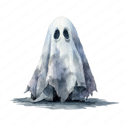 Halloween Watercolour Ghost fussy cut sheet in A4 format showing all 12 designs on one printable page