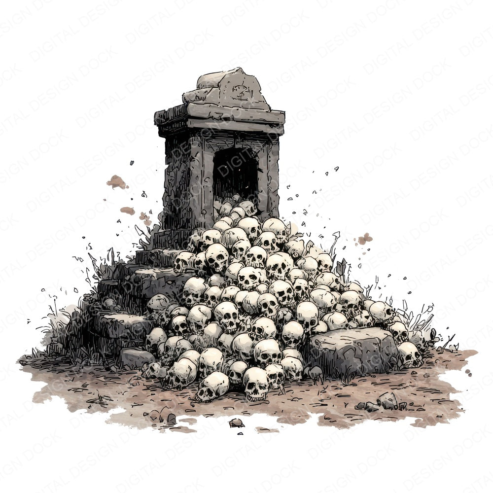 Halloween Watercolour Grave Skulls fussy cut sheet in A4 format showing all 12 designs on one printable page
