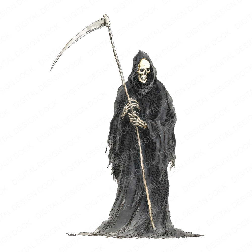 Halloween Watercolour Grim Reaper fussy cut sheet in A4 format showing all 12 designs on one printable page