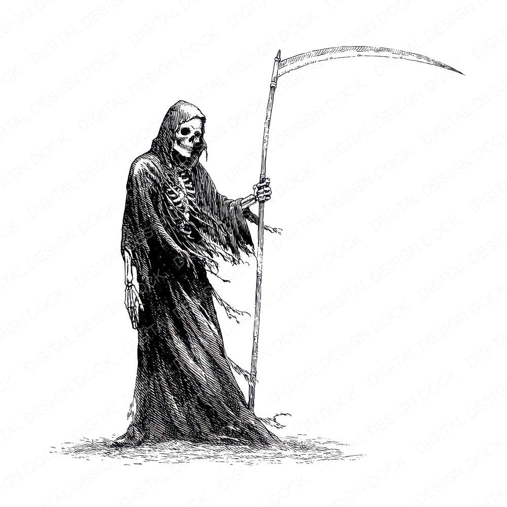 Halloween Watercolour Grim Reaper fussy cut sheet in US Letter format showing all 12 designs on one printable page