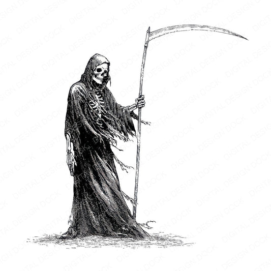 Halloween Watercolour Grim Reaper fussy cut sheet in US Letter format showing all 12 designs on one printable page