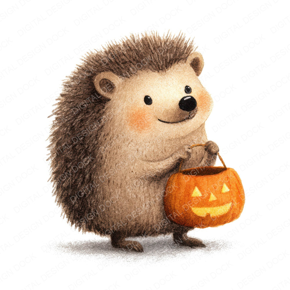 Halloween Watercolour Hedgehog Pumpkin fussy cut sheet in A4 format showing all 12 designs on one printable page