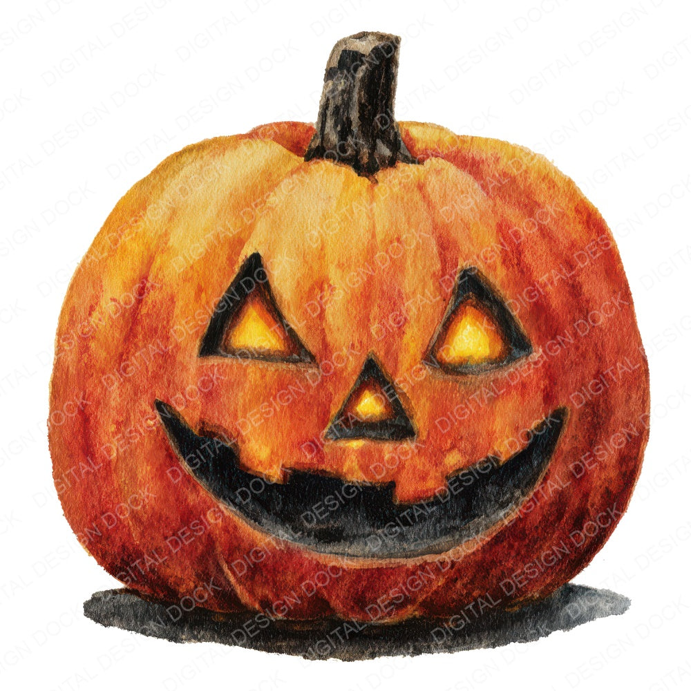 Halloween Watercolour Jack O Lantern fussy cut sheet in A4 format showing all 12 designs on one printable page