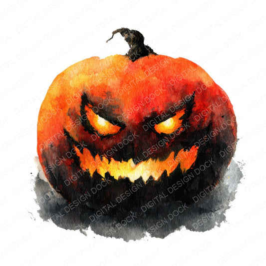 Halloween Watercolour Jack O Lantern fussy cut sheet in US Letter format showing all 12 designs on one printable page
