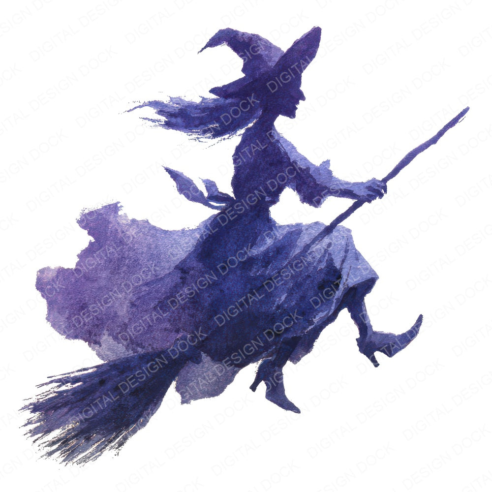 Halloween Watercolour Purple Witch fussy cut sheet in US Letter format showing all 12 designs on one printable page