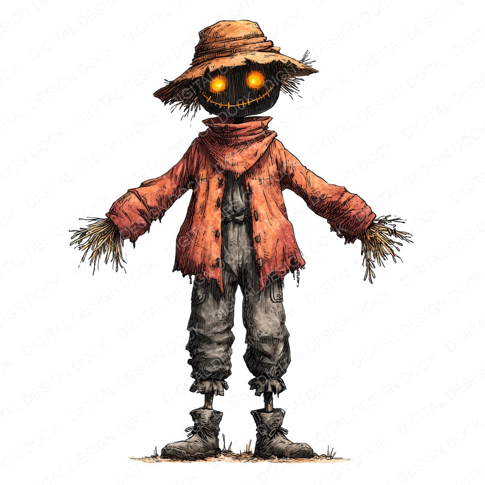 Halloween Watercolour Scarecrow fussy cut sheet in A4 format showing all 12 designs on one printable page