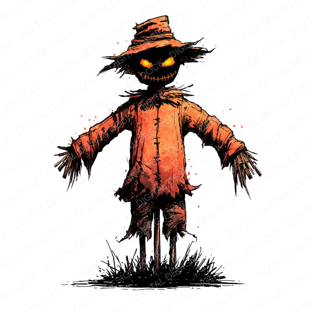 Halloween Watercolour Scarecrow fussy cut sheet in US Letter format showing all 12 designs on one printable page