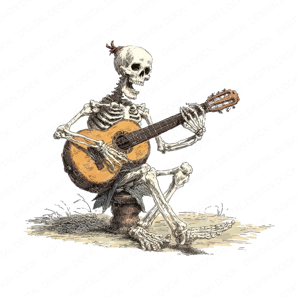 Halloween Watercolour Skeleton Guitar fussy cut sheet in A4 format showing all 12 designs on one printable page