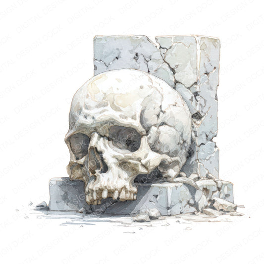 Halloween Watercolour Skull Tombstone fussy cut sheet in A4 format showing all 12 designs on one printable page
