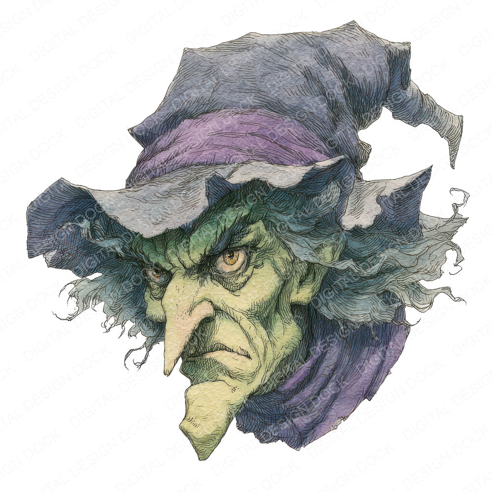 Halloween Watercolour Witch Portrait fussy cut sheet in A4 format showing all 12 designs on one printable page