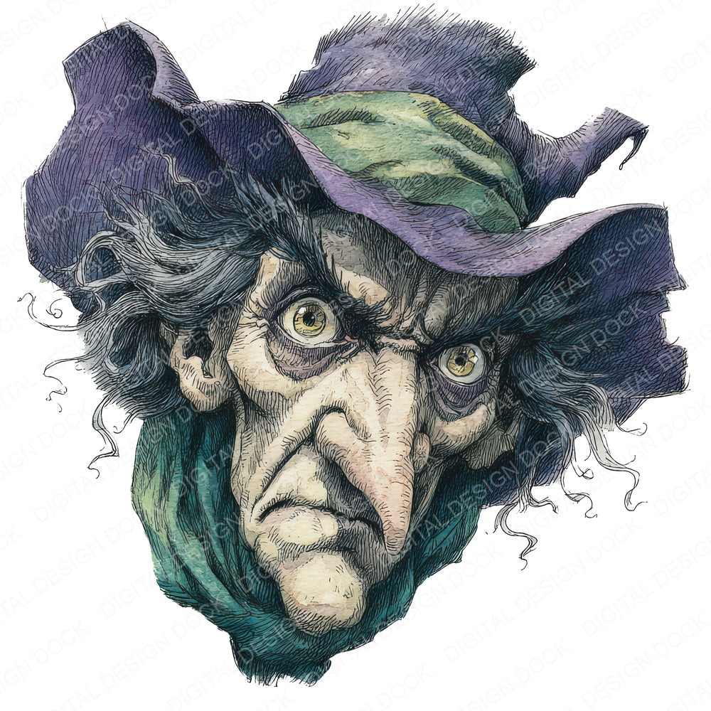 Halloween Watercolour Witch Portrait fussy cut sheet in US Letter format showing all 12 designs on one printable page