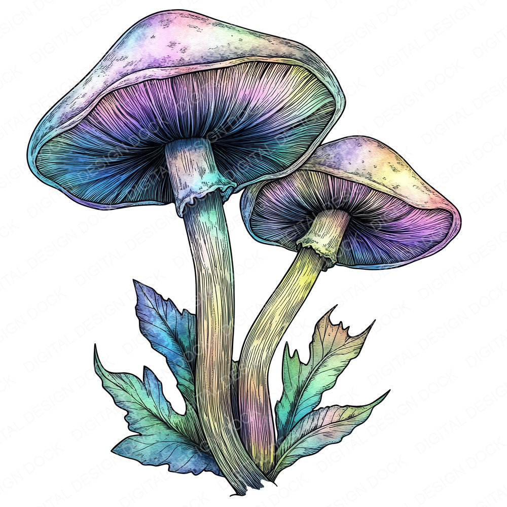 Hand Drawn Mushrooms fussy cut sheet in US Letter format showing all 12 designs on one printable page