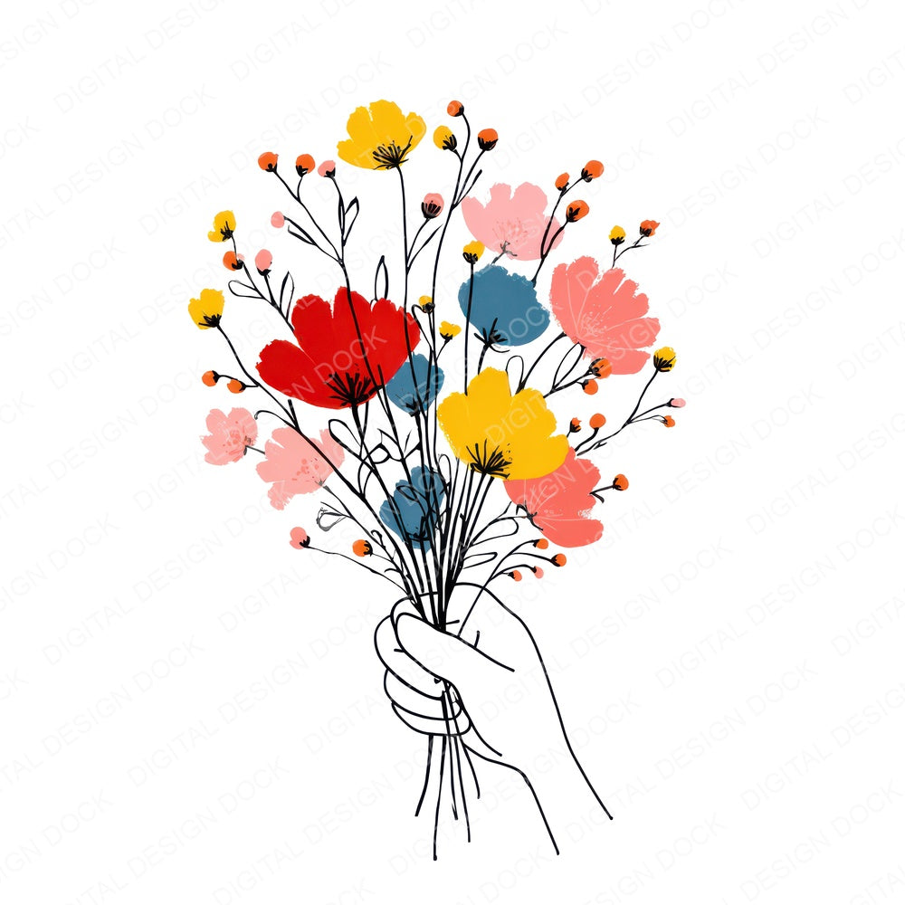 Hand Held Wildflower Bouquet Clipart Set (DDD008689)