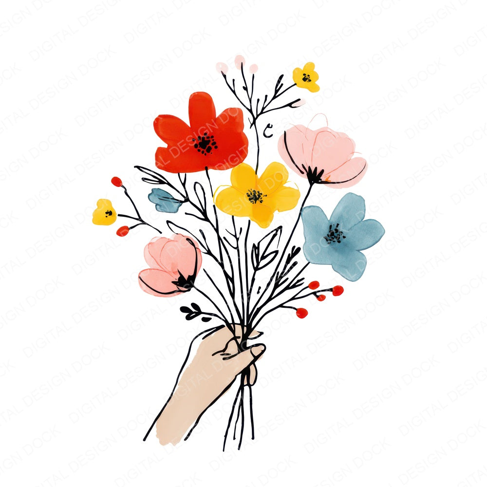 Hand Held Wildflower Bouquet Clipart Set (DDD008689)