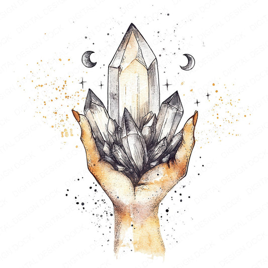 Hand Holding Crystals fussy cut sheet in A4 format showing all 12 designs on one printable page