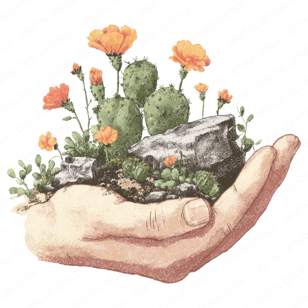 Hand with Desert Rockery fussy cut sheet in A4 format showing all 12 designs on one printable page