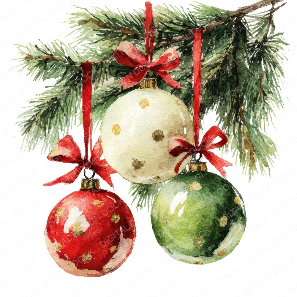 Hanging Christmas Baubles fussy cut sheet in A4 format showing all 12 designs on one printable page
