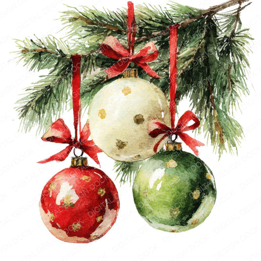Hanging Christmas Baubles fussy cut sheet in A4 format showing all 12 designs on one printable page