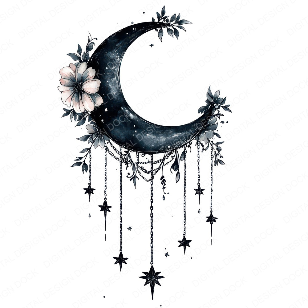 Hanging Crescent Moon with Stars fussy cut sheet in A4 format showing all 12 designs on one printable page