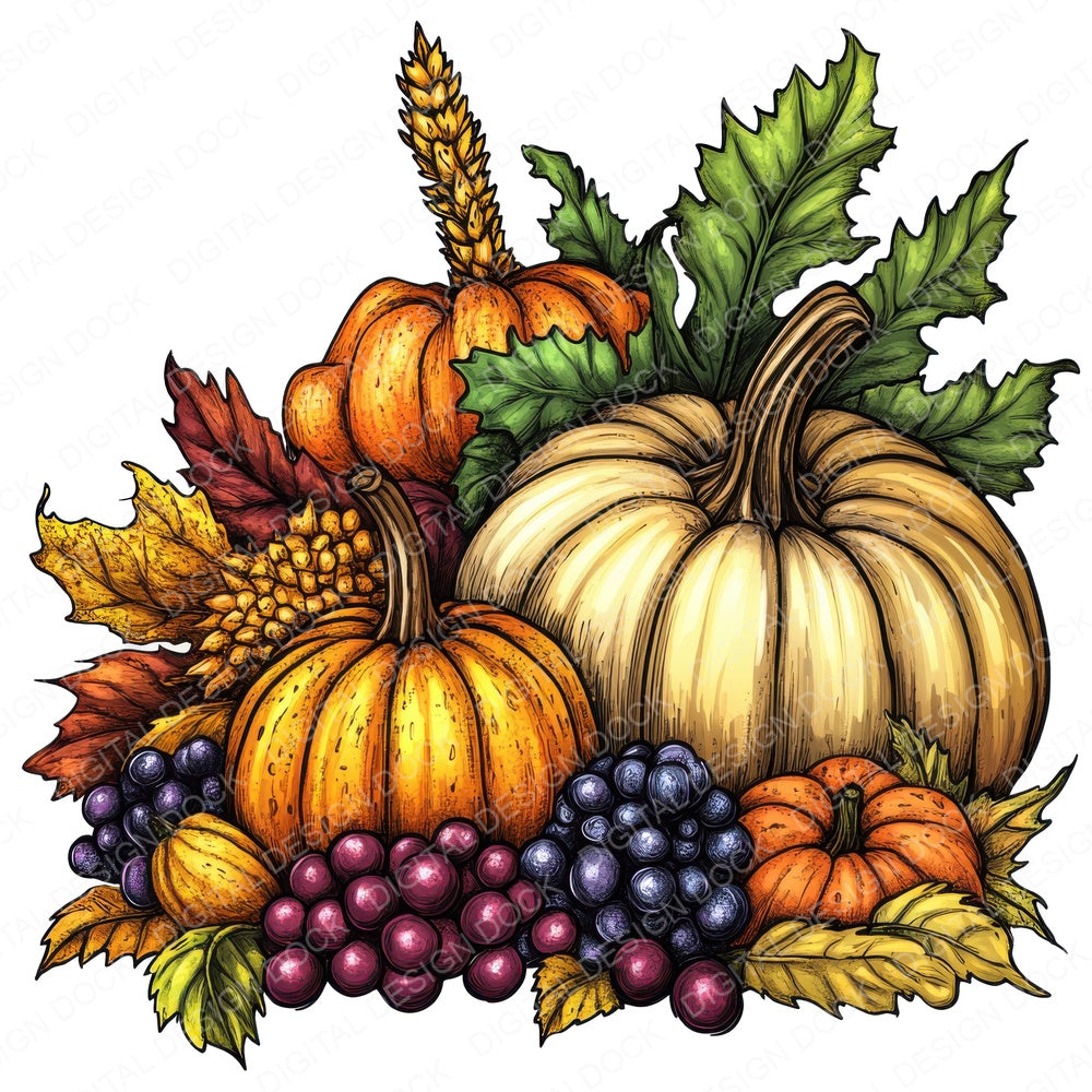 Harvest Festival fussy cut sheet in A4 format showing all 12 designs on one printable page