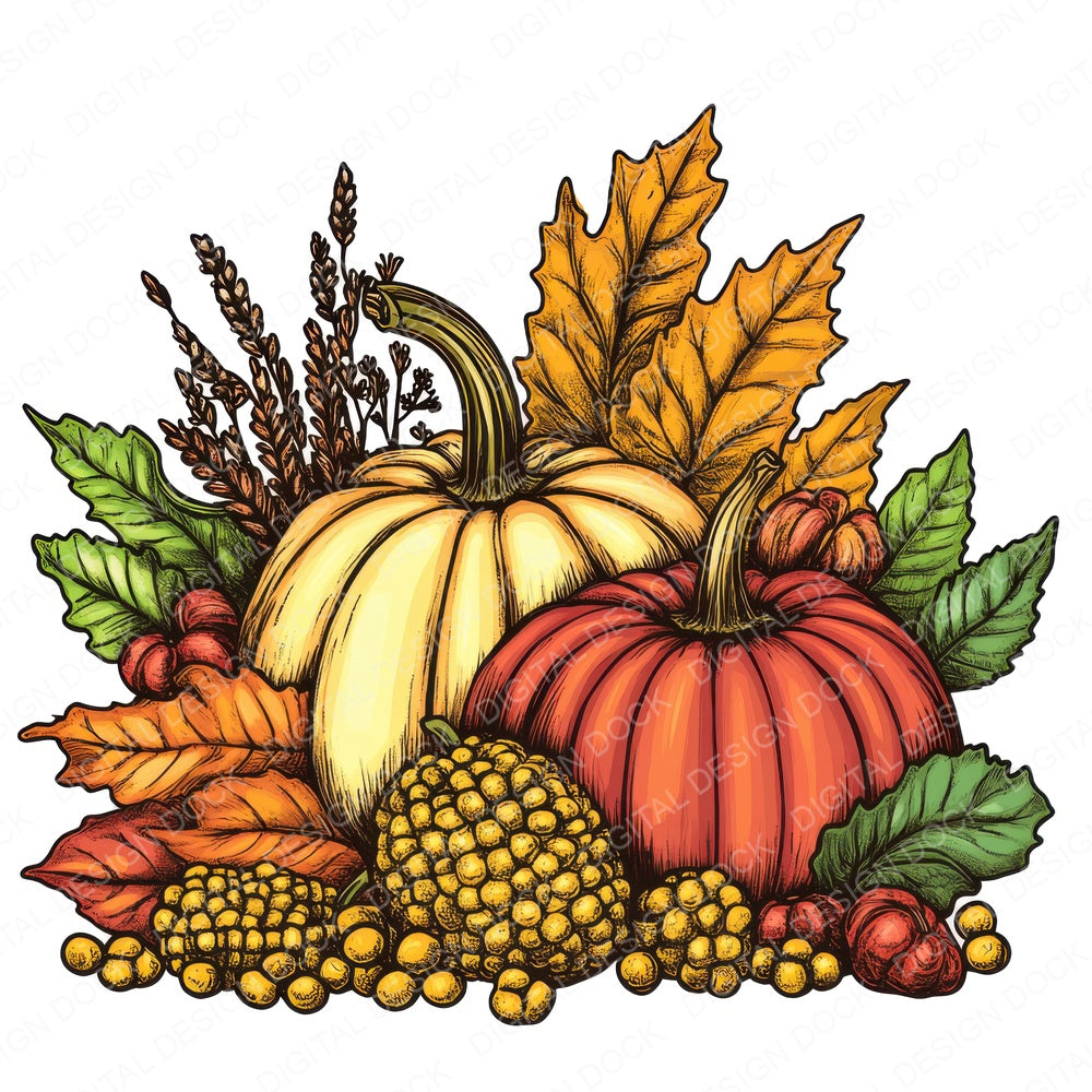 Harvest Festival fussy cut sheet in US Letter format showing all 12 designs on one printable page