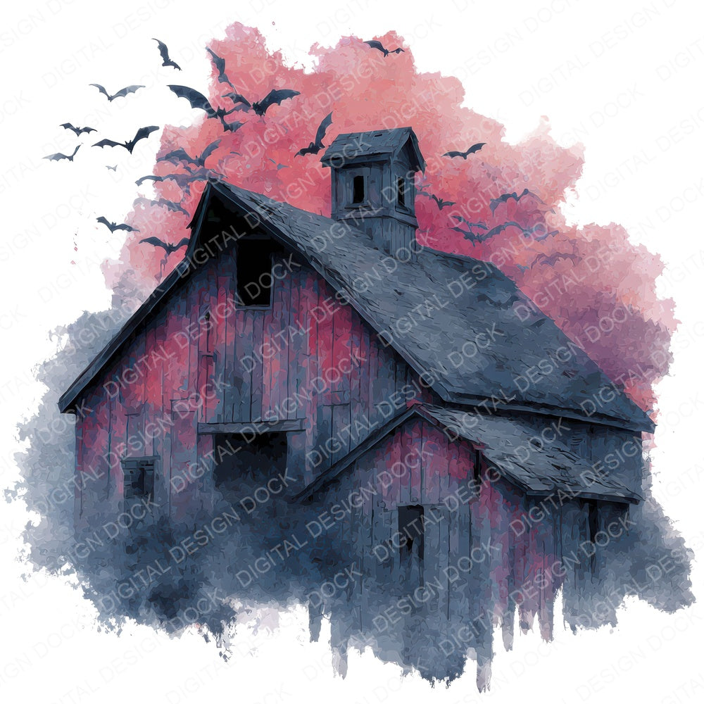 Haunted Bat Barn fussy cut sheet in A4 format showing all 12 designs on one printable page