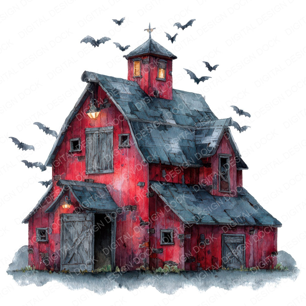 Haunted Bat Barn fussy cut sheet in US Letter format showing all 12 designs on one printable page