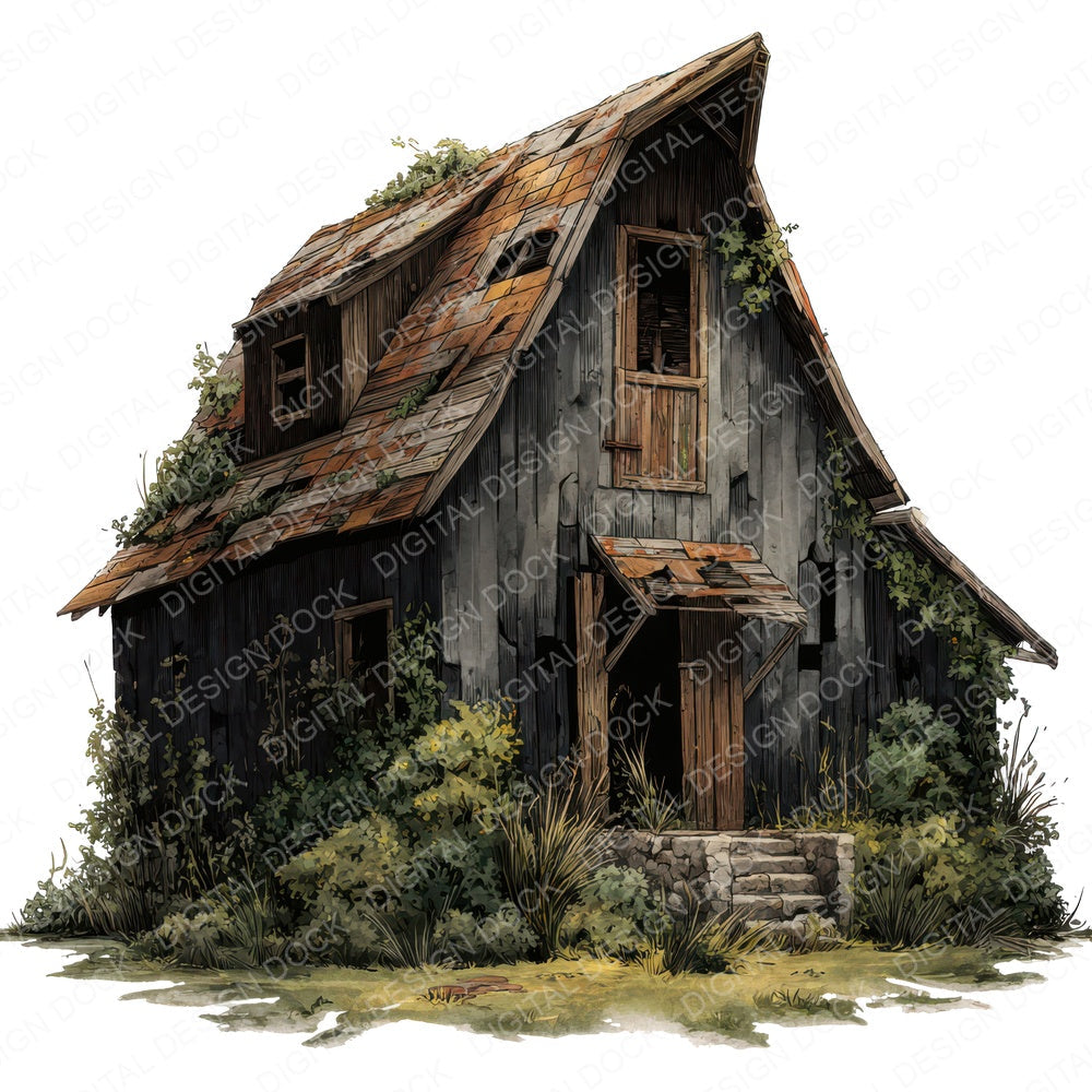 Haunted Broken Barn fussy cut sheet in A4 format showing all 12 designs on one printable page