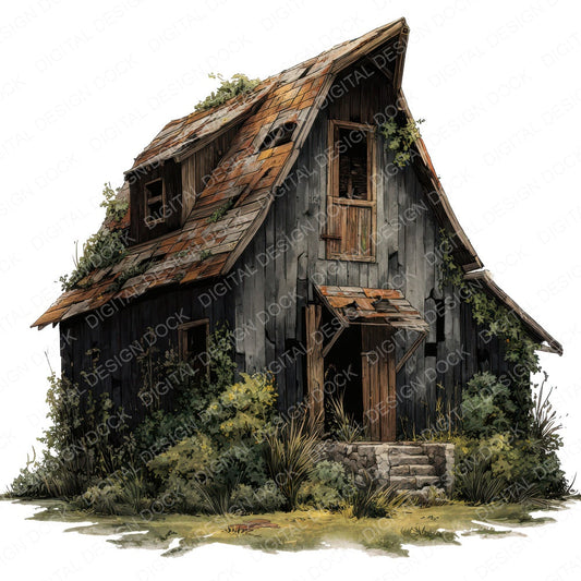 Haunted Broken Barn fussy cut sheet in A4 format showing all 12 designs on one printable page