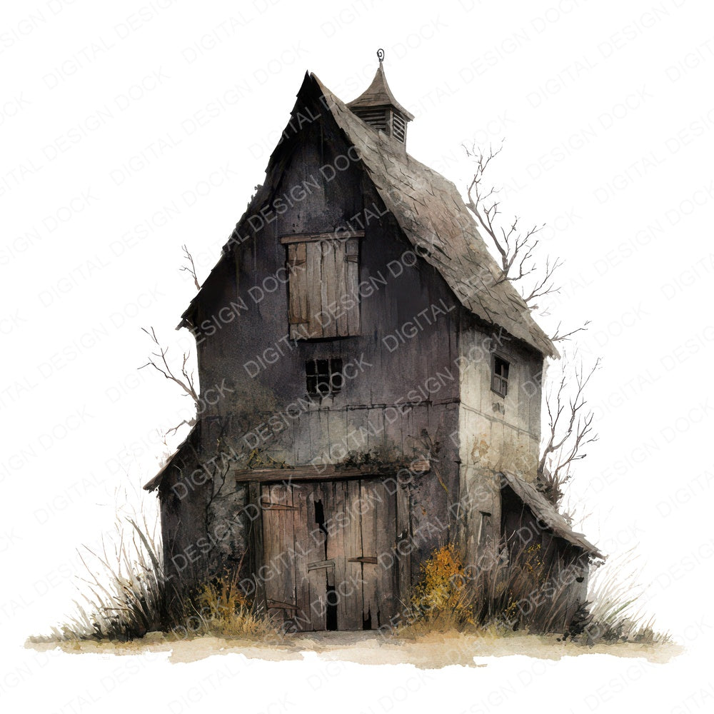 Haunted Broken Barn fussy cut sheet in US Letter format showing all 12 designs on one printable page