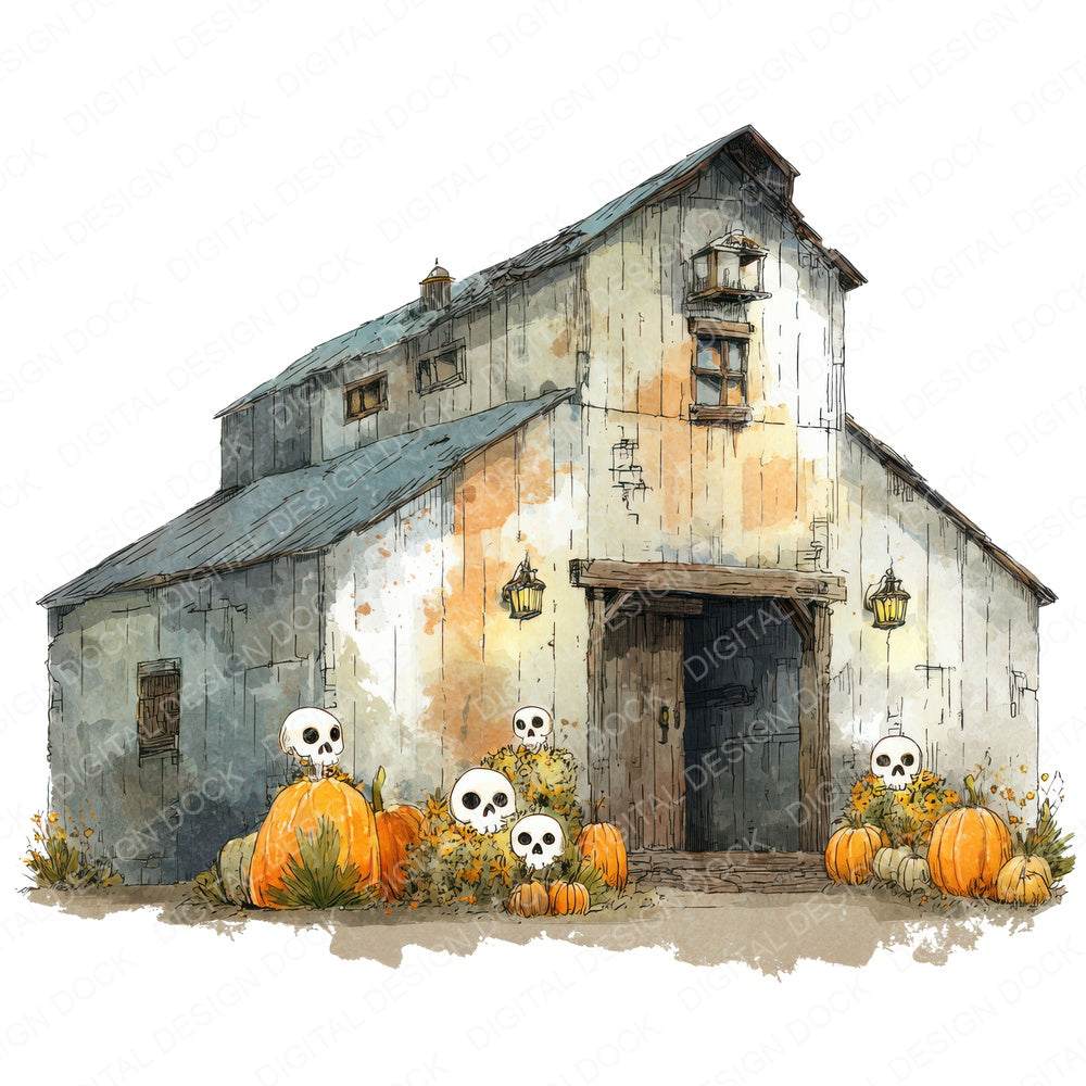 Haunted Pumpkin Barn fussy cut sheet in US Letter format showing all 12 designs on one printable page