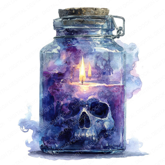 Haunted Skull Halloween Jar fussy cut sheet in A4 format showing all 12 designs on one printable page
