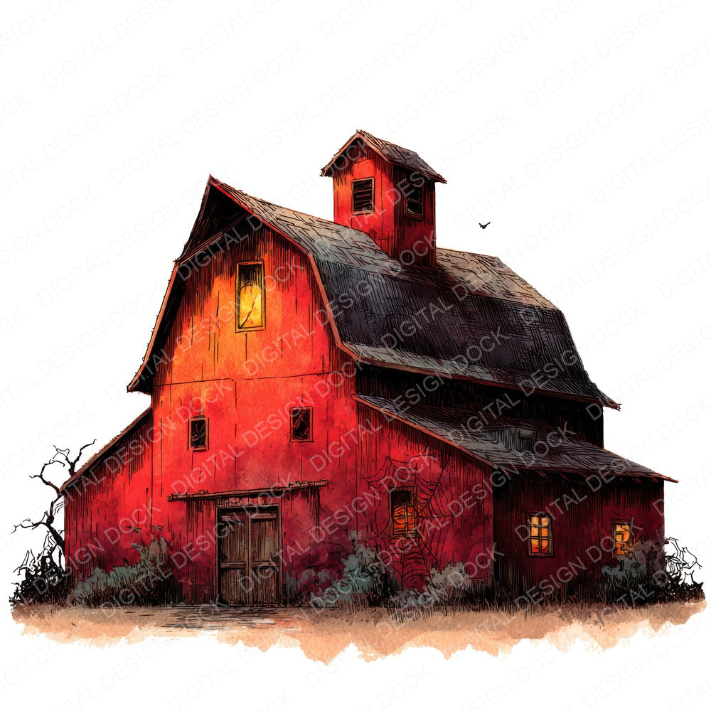 Haunted Spiderweb Barn fussy cut sheet in A4 format showing all 12 designs on one printable page