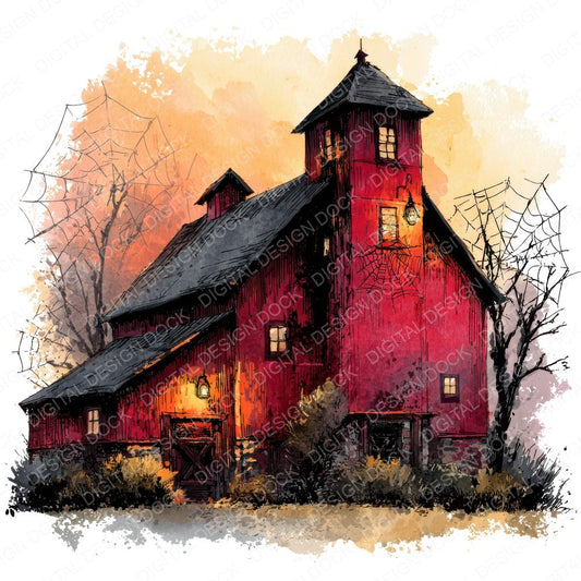 Haunted Spiderweb Barn Clipart Set (DDD005822)