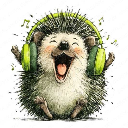 Headphone Hedgehog fussy cut sheet in US Letter format showing all 12 designs on one printable page