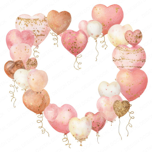 Heart Balloon Wreath fussy cut sheet in A4 format showing all 12 designs on one printable page