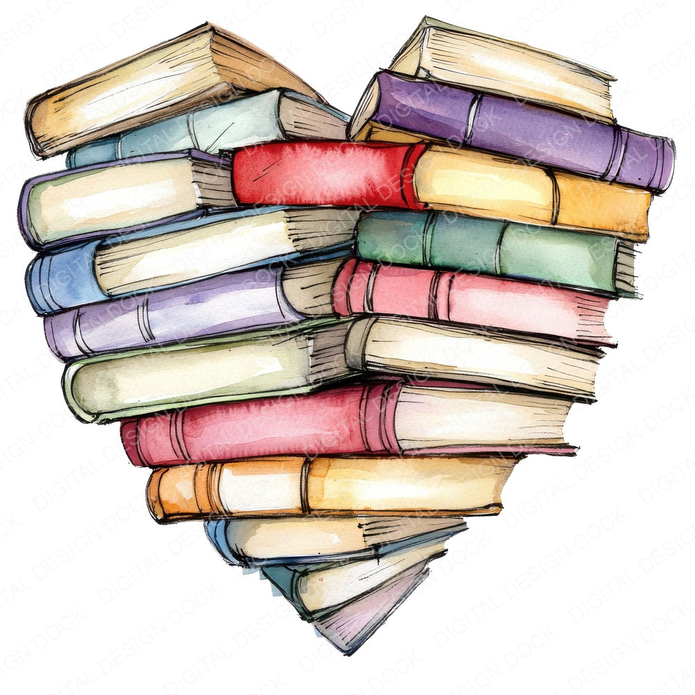 Heart Shaped Books fussy cut sheet in US Letter format showing all 12 designs on one printable page