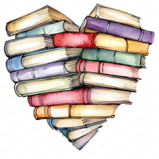 Heart Shaped Books fussy cut sheet in US Letter format showing all 12 designs on one printable page