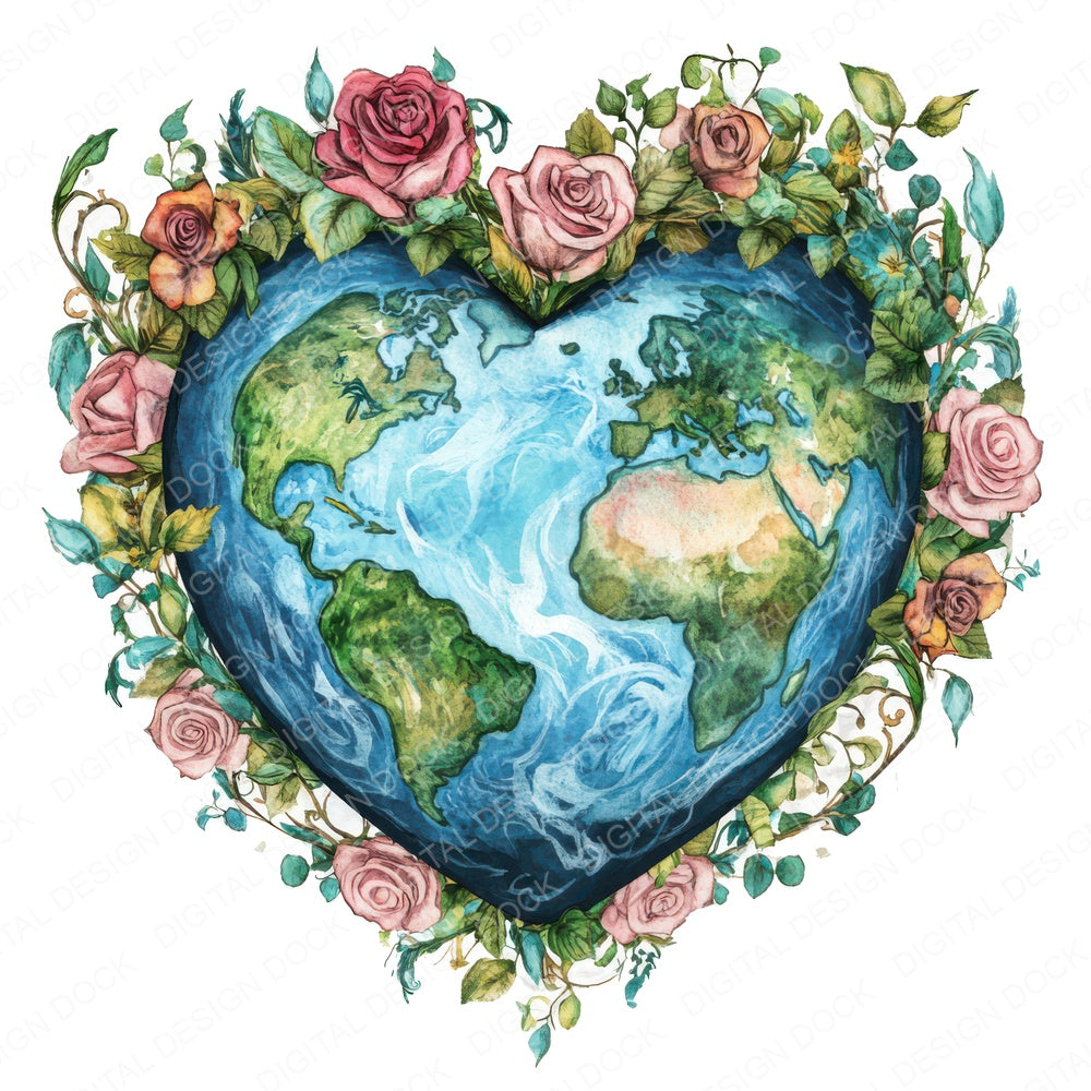 Heart Shaped Earth with Roses fussy cut sheet in A4 format showing all 12 designs on one printable page