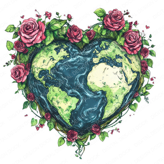 Heart Shaped Earth with Roses fussy cut sheet in US Letter format showing all 12 designs on one printable page