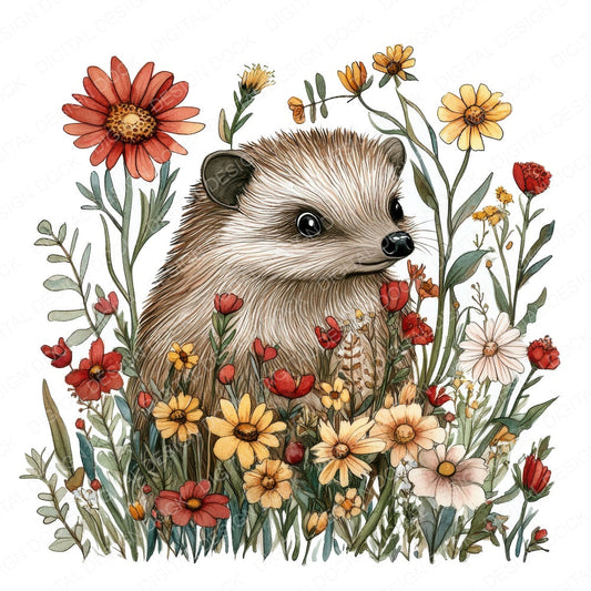 Hedgehog in Wildflowers fussy cut sheet in A4 format showing all 12 designs on one printable page