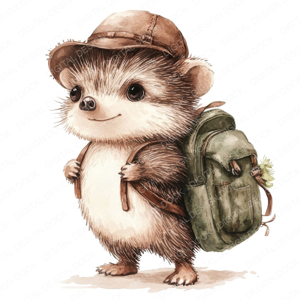 Hedgehog with Satchel fussy cut sheet in US Letter format showing all 12 designs on one printable page