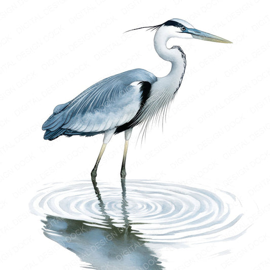 Heron with Water Reflection fussy cut sheet in A4 format showing all 12 designs on one printable page