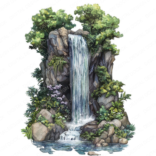 Hidden Forest Waterfall fussy cut sheet in A4 format showing all 12 designs on one printable page