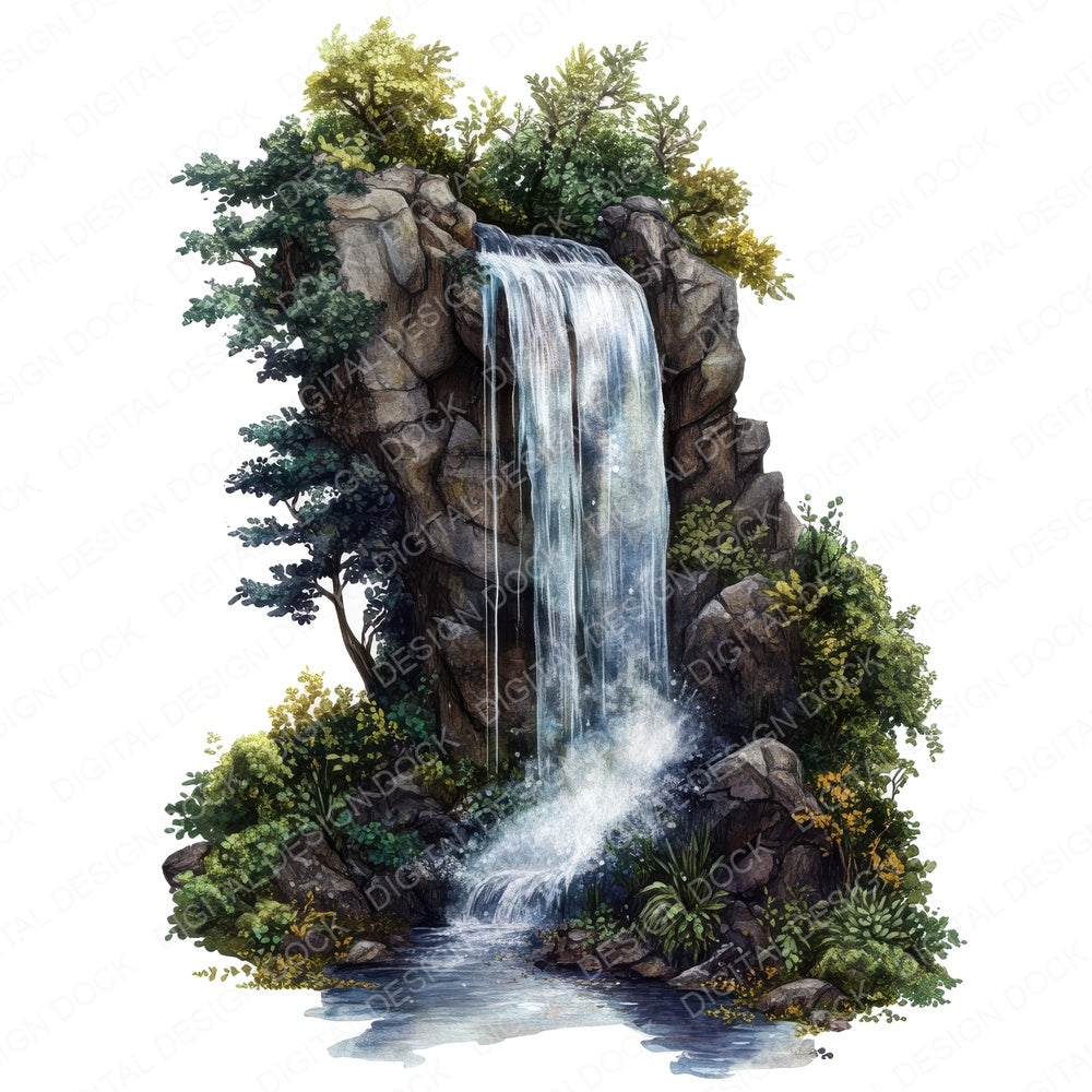 Hidden Forest Waterfall fussy cut sheet in US Letter format showing all 12 designs on one printable page